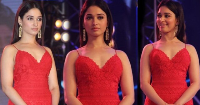 tamanna-hot-clevage-red-dress-tozha-audio-niharonline